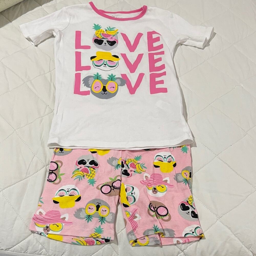 Children’s place 8 cotton Kids Pajamas Set - Pink and White short sleeve shorts